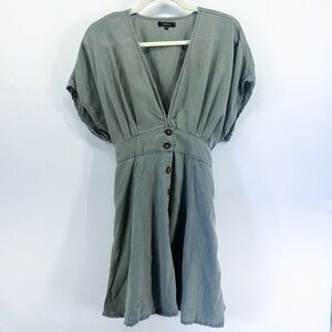Quince Olive Green Vintage Wash Tencel Button Front Dress Medium
